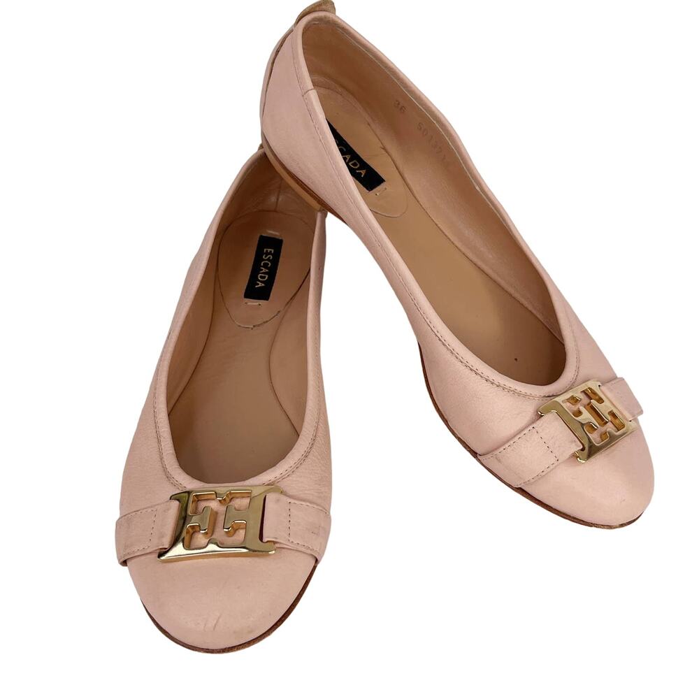 Escada Ballet Flats Pale Pink 36 Gold Tone Hardware Italy